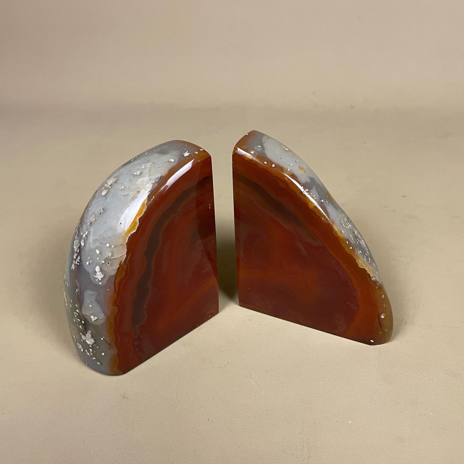 Pair Of 2 Vintage Stone Bookends Book Ends Red Grey Rocks Polished Decorative Library Book Shelf Shelves Heavy Set Natural