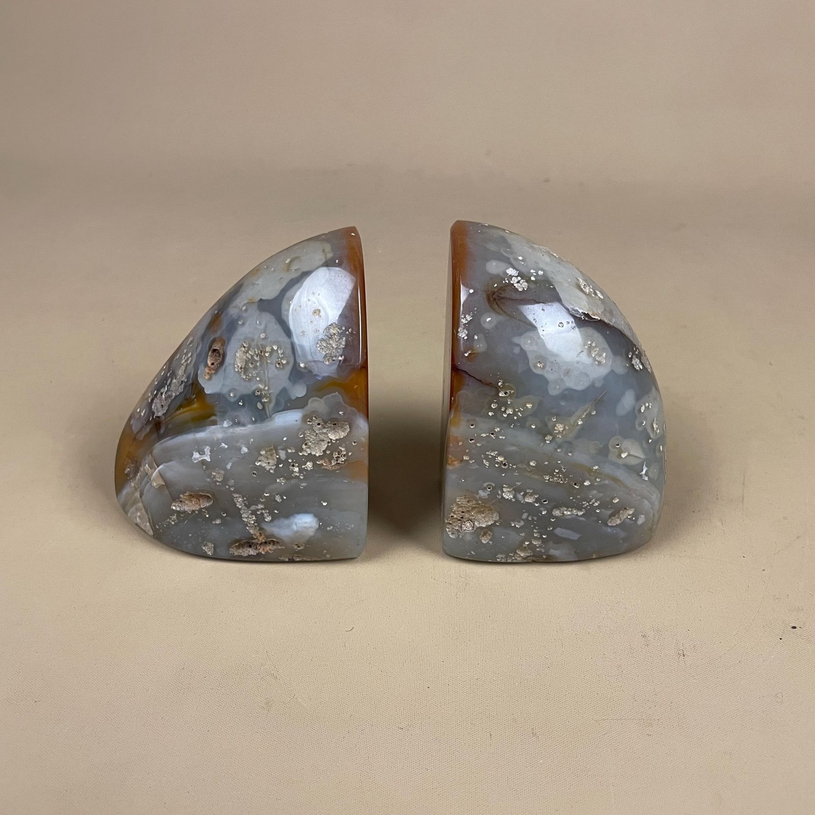 Pair Of 2 Vintage Stone Bookends Book Ends Red Grey Rocks Polished Decorative Library Book Shelf Shelves Heavy Set Natural photo buy
