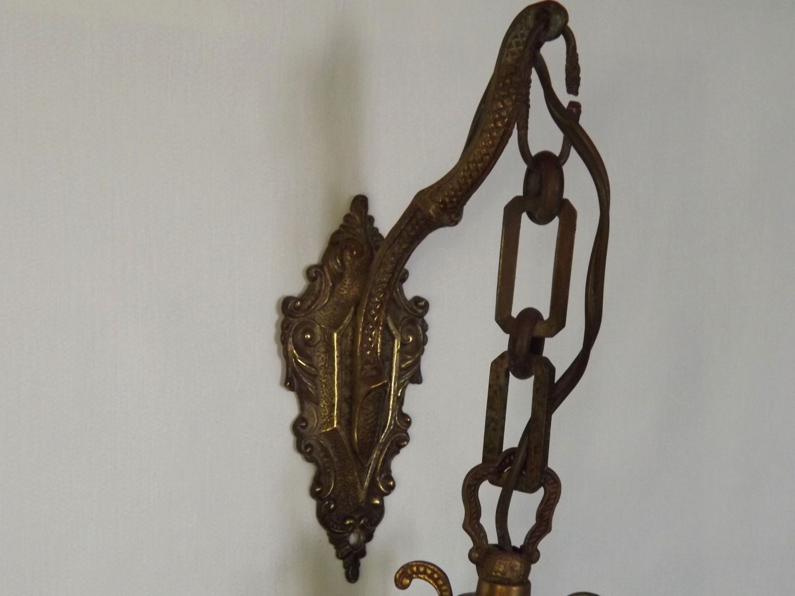 Antique French Bronze Wall Lamp Hanging Mini Lantern Etched Starburst Glass Panels photo buy