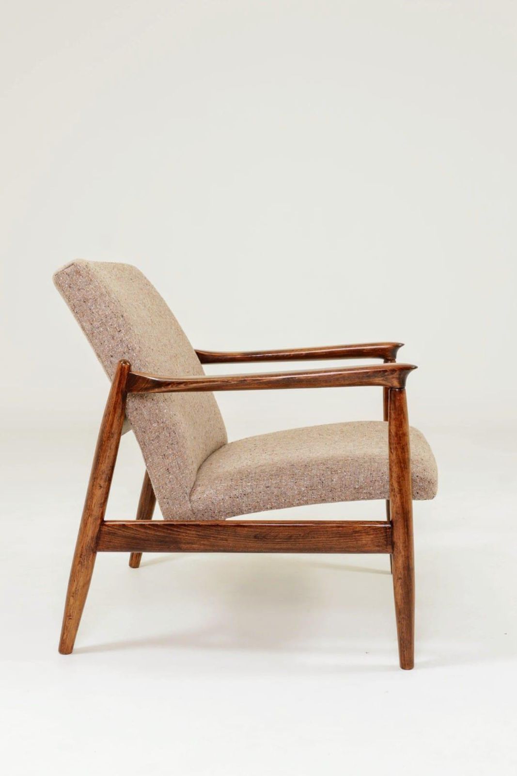 Vintage Armchair By Edmund Homa Gfm 64, Tweed Upholstery, Poland, 1960s Refurbished Mcm Design photo for sale