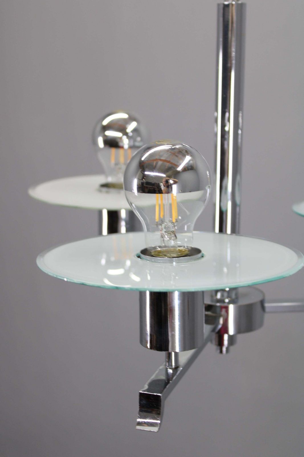 Art Deco Chrome And Sandblasted Glass Chandelier, Czechoslovakia, 1940s photo Lighting