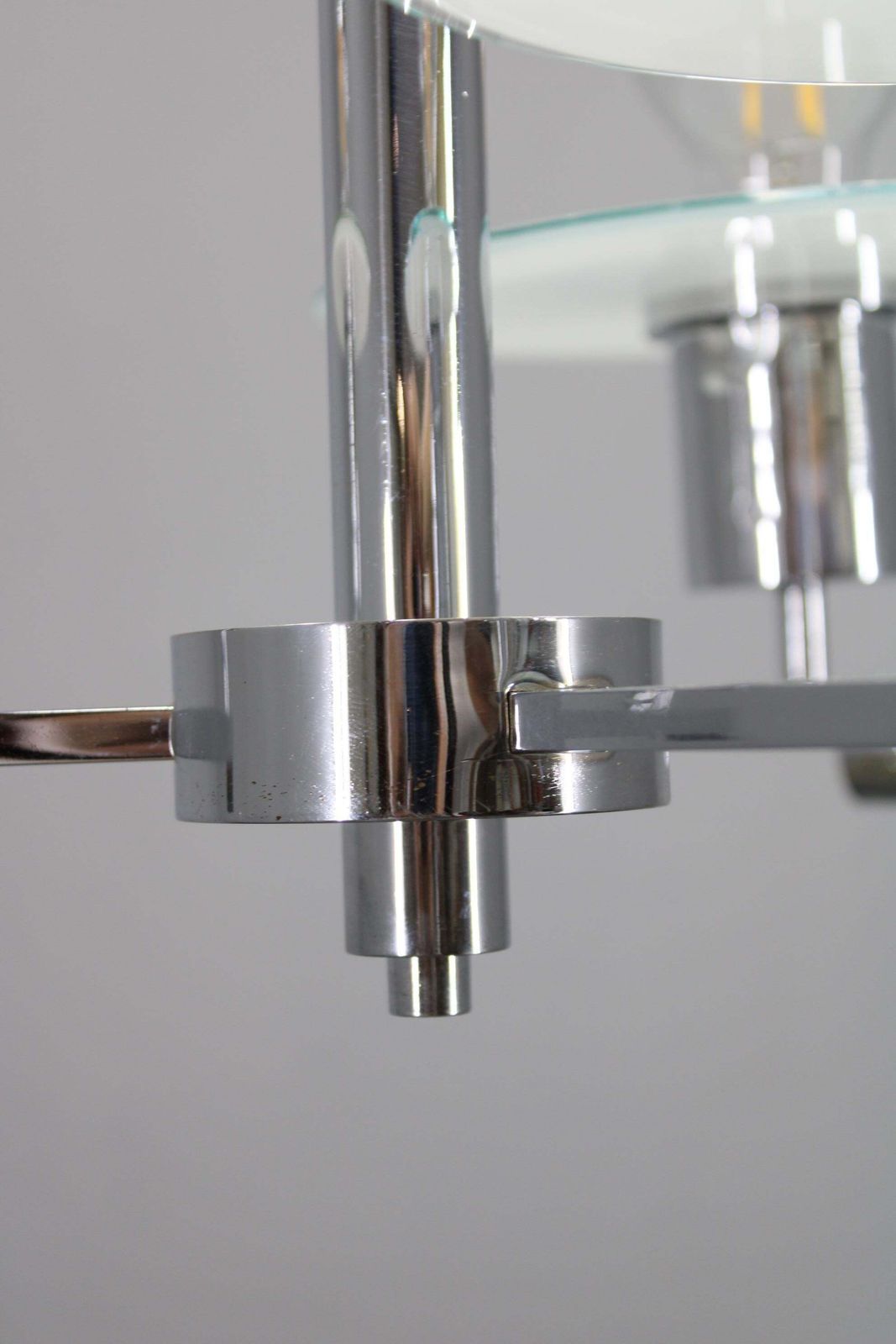 Art Deco Chrome And Sandblasted Glass Chandelier, Czechoslovakia, 1940s photo 533.0