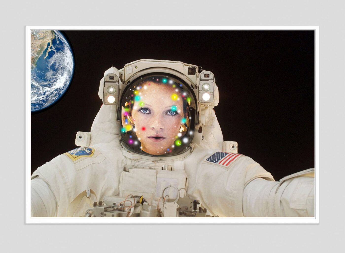 Batik 'Kate In Space' Signed Limited Edition Print Framed In White photo furniture