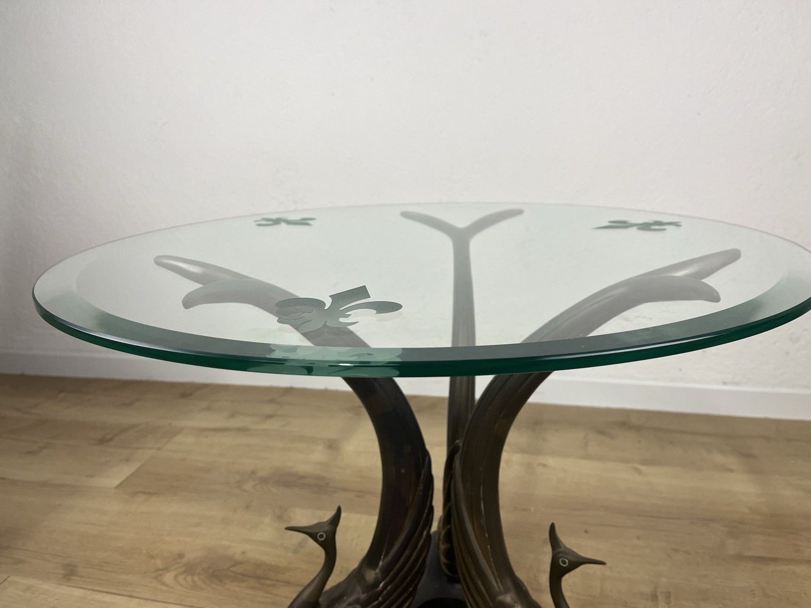 Brass Bronze Swan Glass Coffee Table 70’s Vintage Design photo vintage