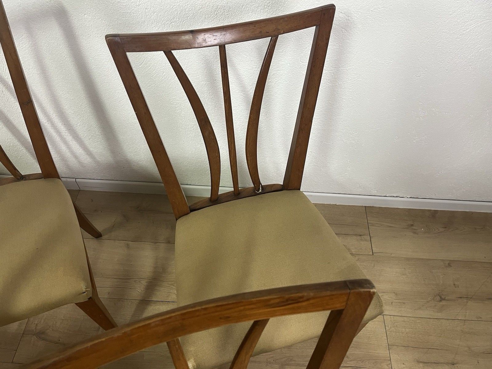 Set Of 6 Curved Wood Fabric Tempestini Chairs 1950’ Vintage Design photo vintage