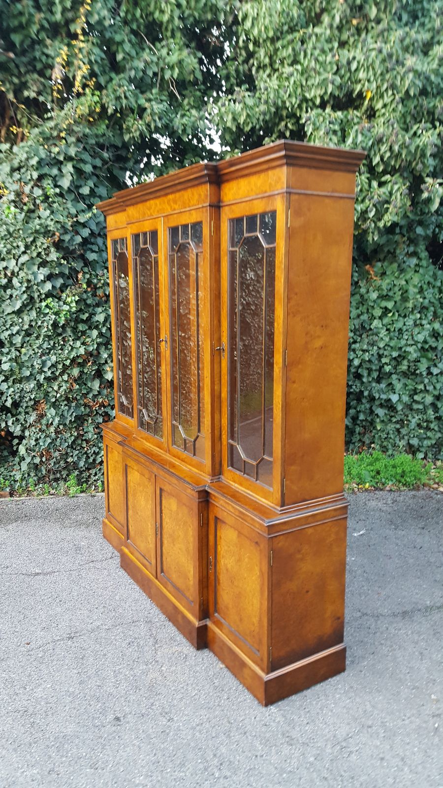 Antique Burr Walnut Breakfront Library Bookcase photo Furniture