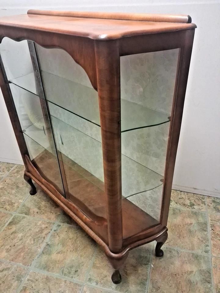 Antique Art Deco Glass Display Drink Cabinet In Walnut Burr Restored photo buy