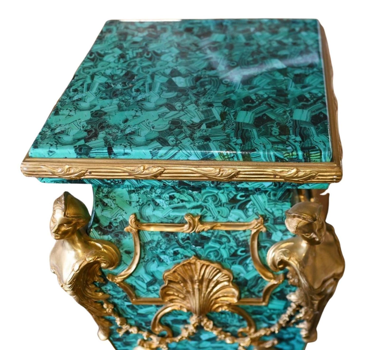 Pair Faux Malachite Pedestal Stands Louis XVI Revival Tables photo buy