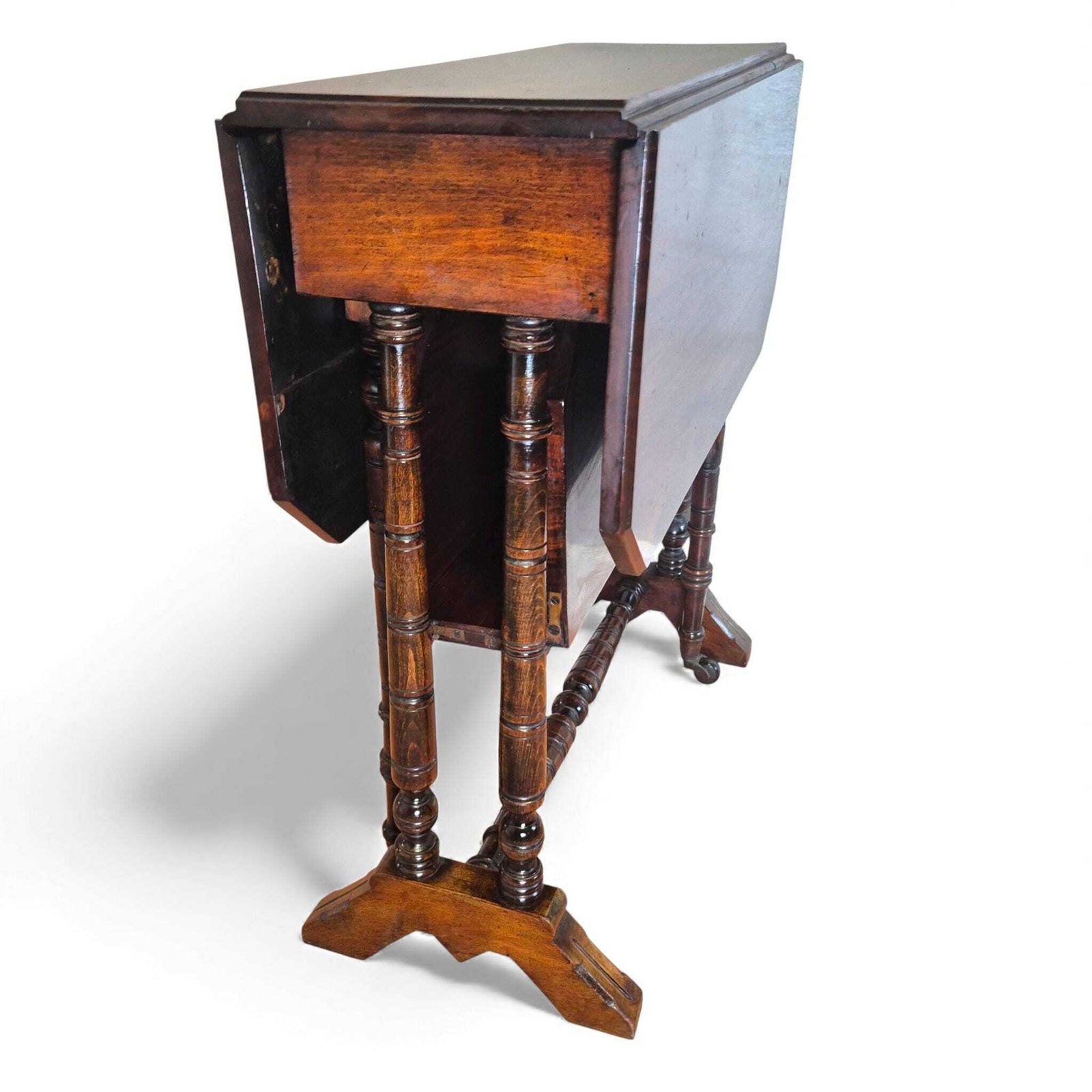 photo for sale Victorian Mahogany Sutherland Table – Two Tier Drop Leaf Tea Table – Antique Side Table