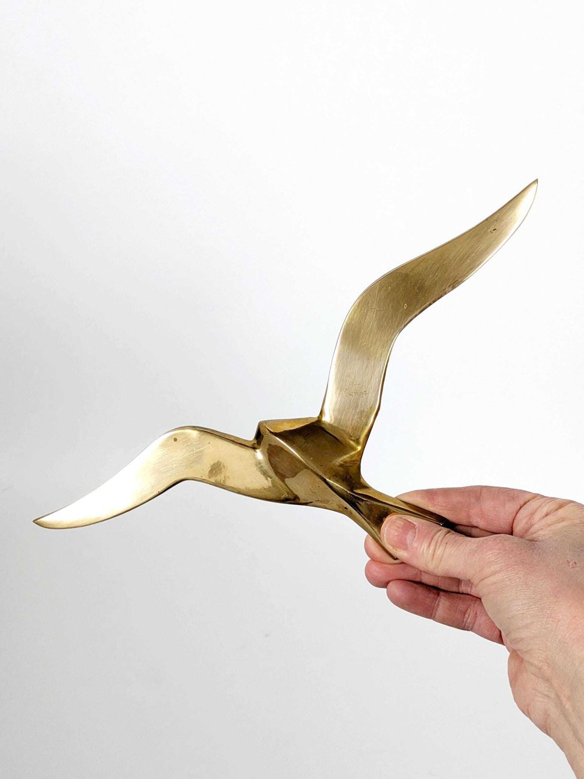 Set Of 2 Midcentury Brass Flying Birds: 1960s Minimalist Sculptural Seagull Wall Art photo Art