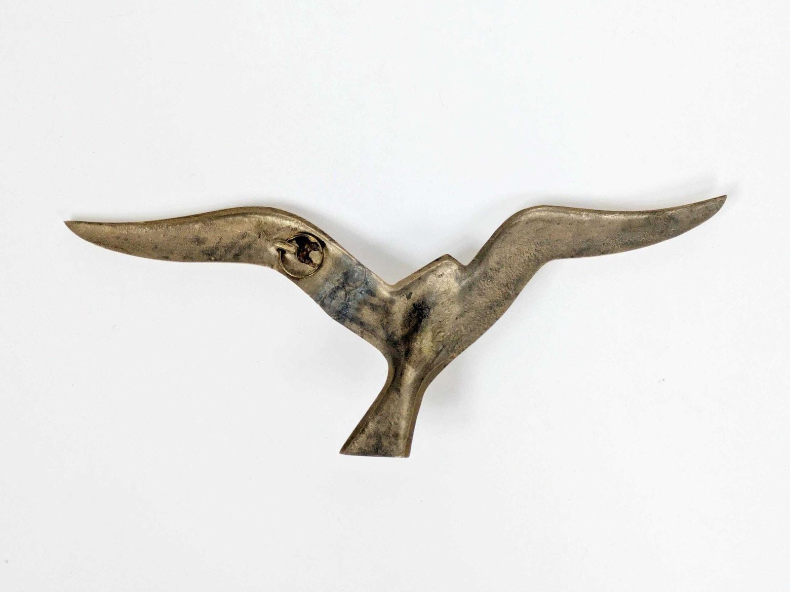 Set Of 2 Midcentury Brass Flying Birds: 1960s Minimalist Sculptural Seagull Wall Art photo vinterior