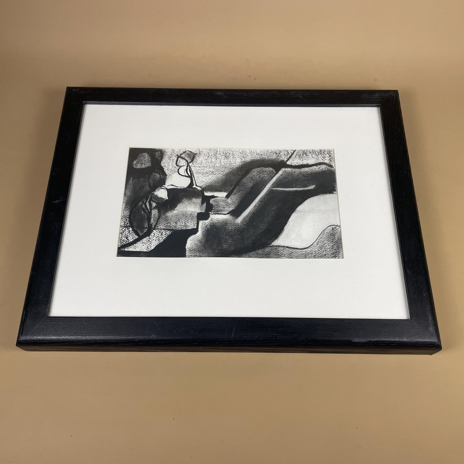 Abstract Charcoal Drawing Modern Black White Framed Art Picture Contemporary Line Art Minimalist Shapes Monochrome The Mill By Annie Timothy