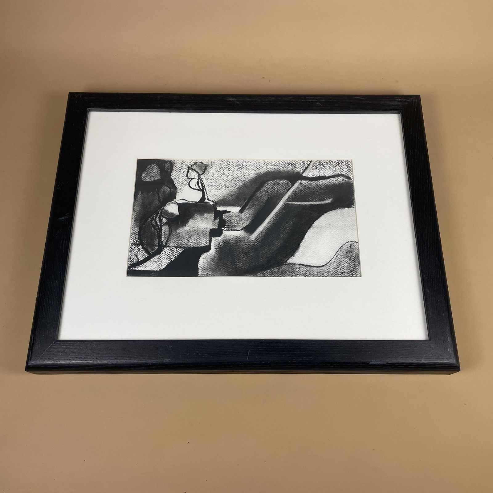 Abstract Charcoal Drawing Modern Black White Framed Art Picture Contemporary Line Art Minimalist Shapes Monochrome The Mill By Annie Timothy photo furniture
