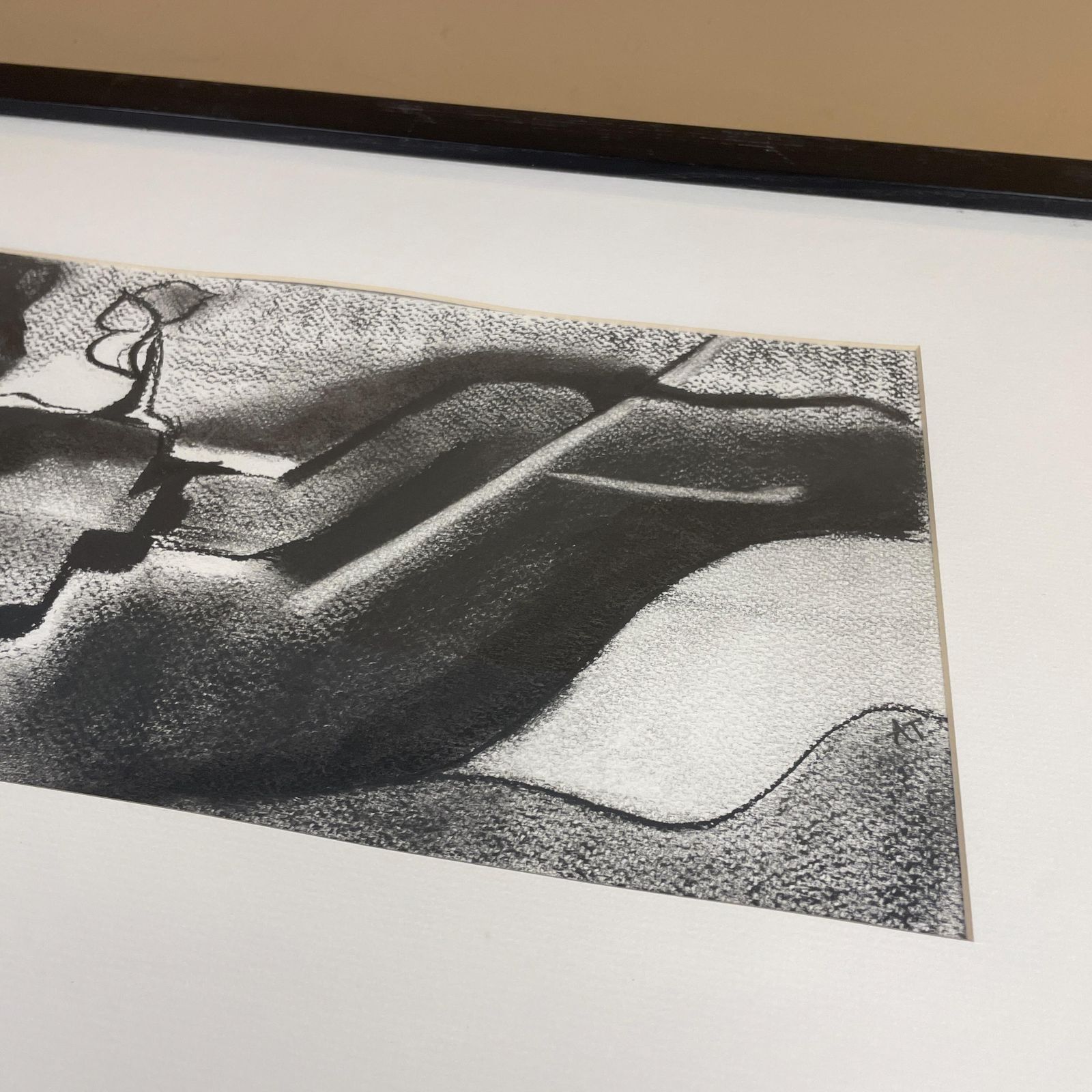 Abstract Charcoal Drawing Modern Black White Framed Art Picture Contemporary Line Art Minimalist Shapes Monochrome The Mill By Annie Timothy photo vinterior