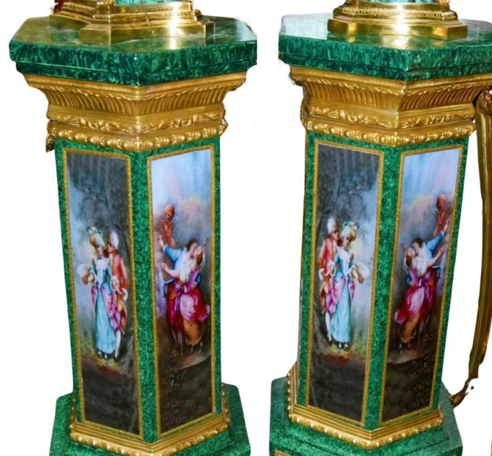 Pair Faux Malachite Pedestal Stands French Louis XVI photo furniture