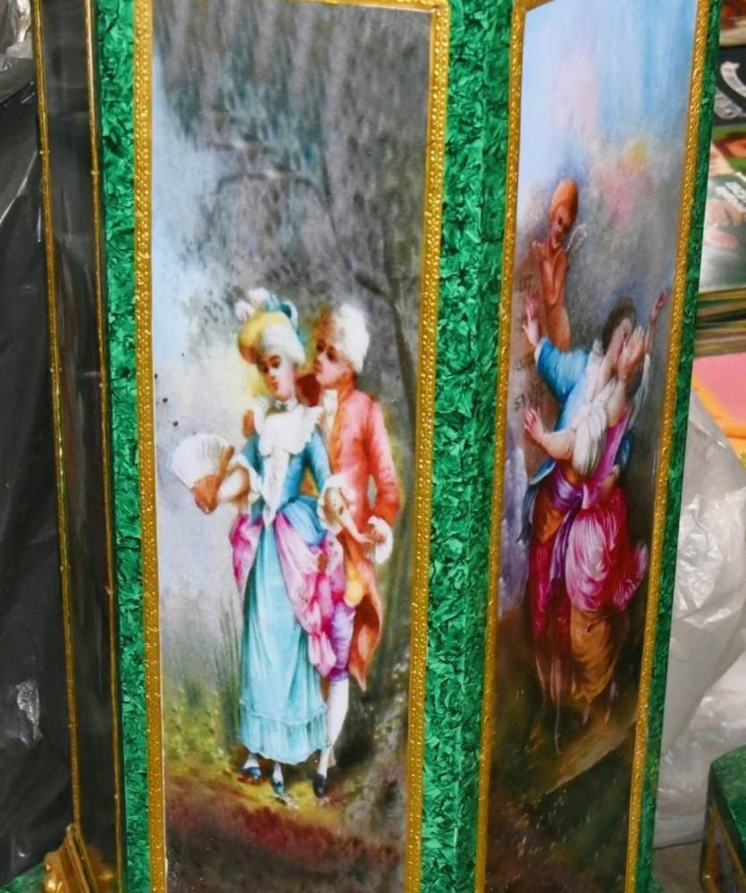 Pair Faux Malachite Pedestal Stands French Louis XVI photo for sale