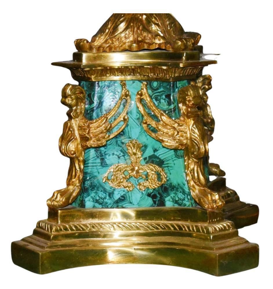 Pair Faux Malachite Candelabras Gilt Empire Revival photo vinterior