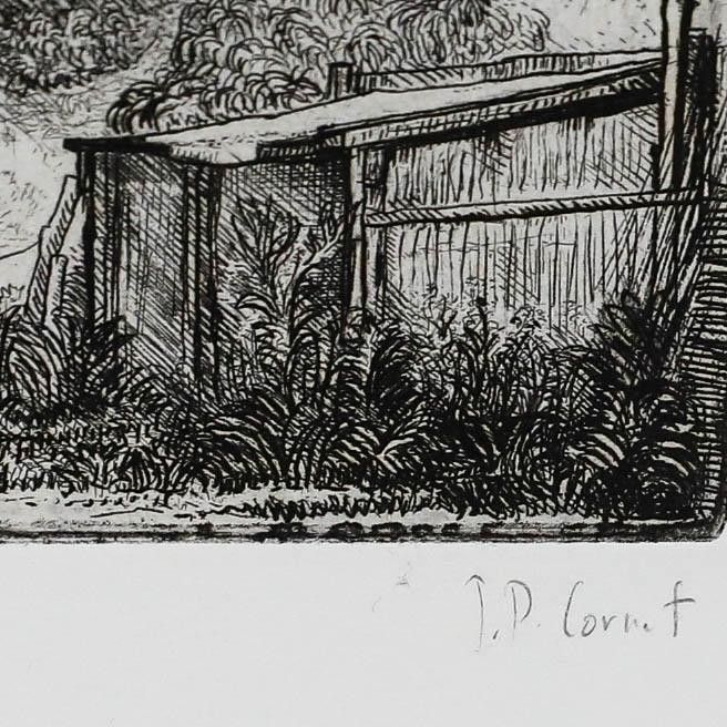Jean Pierre Cornet (B.1925) Mid 20th Century Etching, Working The Garden photo Art