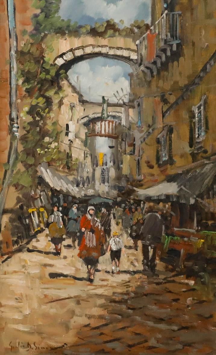 Gerardo Giulio De Simone (1936 2020) Mid 20th Century Oil, A Street In Sanremo photo furniture