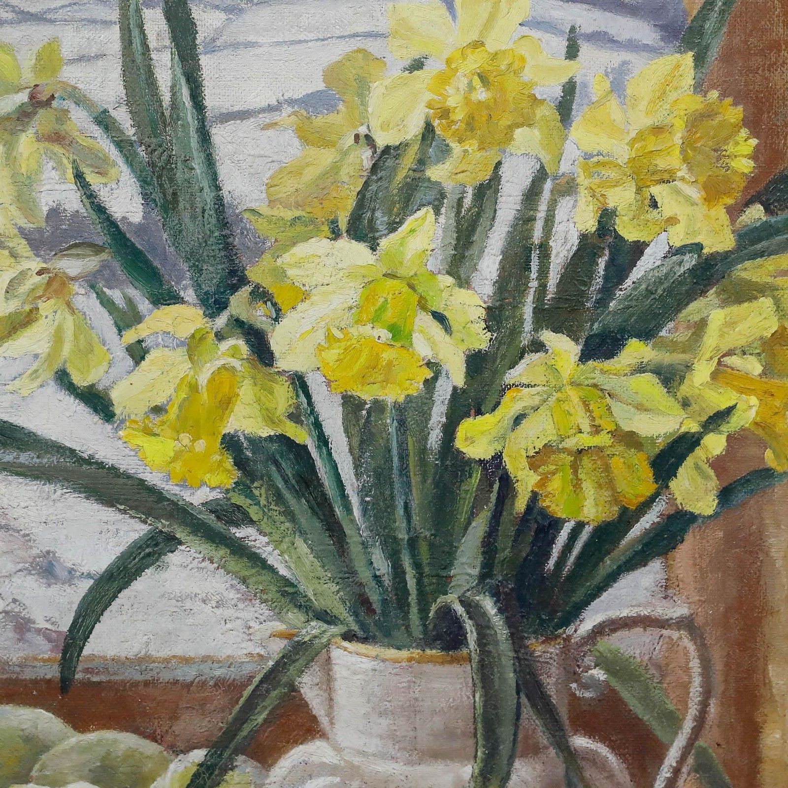 Hilda Waller Mid 20th Century Oil, Daffodils And Pears photo Art