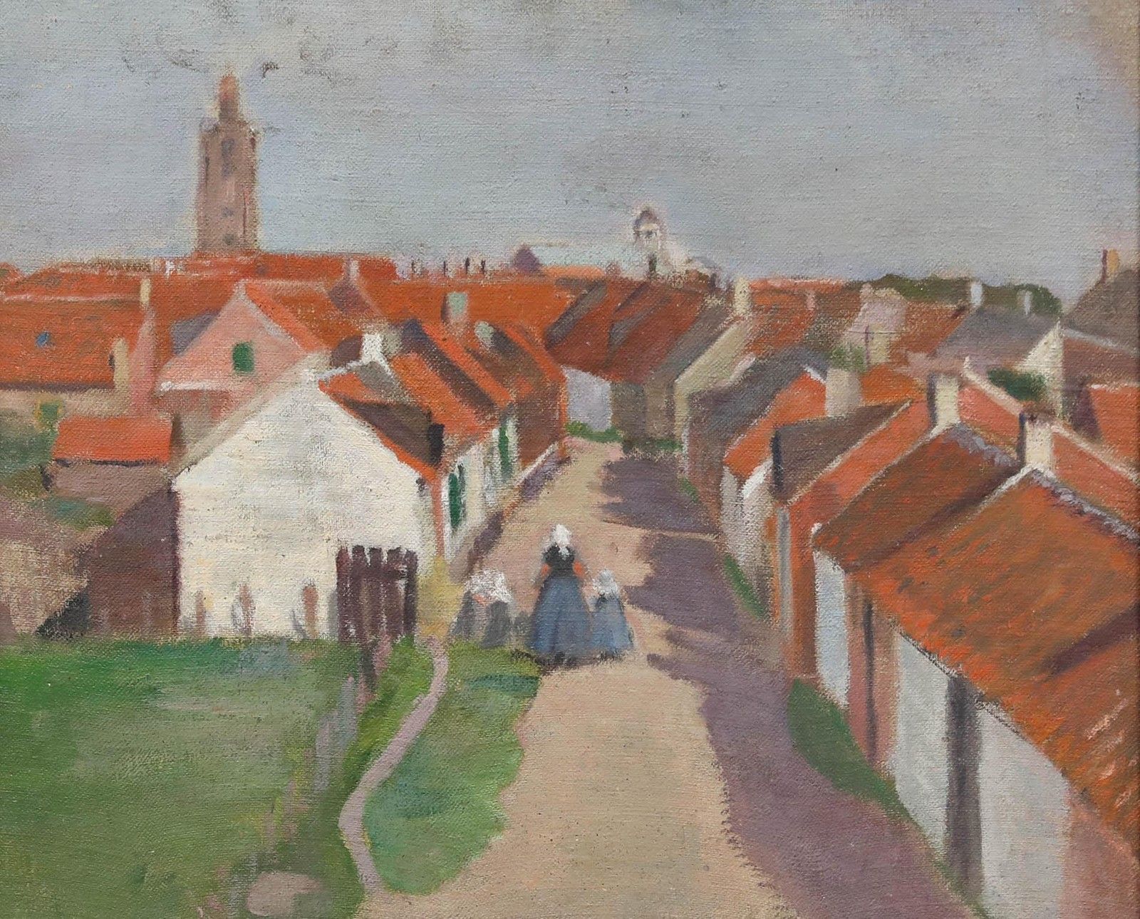 Cecile Hertz Eyrolles (1875 1974) Mid 20th Century Oil, Rooftops photo furniture