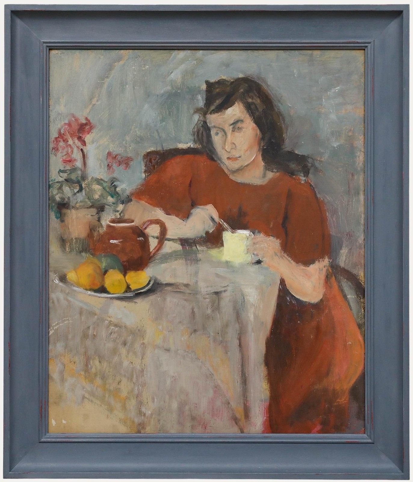 Cecile Hertz Eyrolles (1875 1974) Mid 20th Century Oil, Stirring Tea