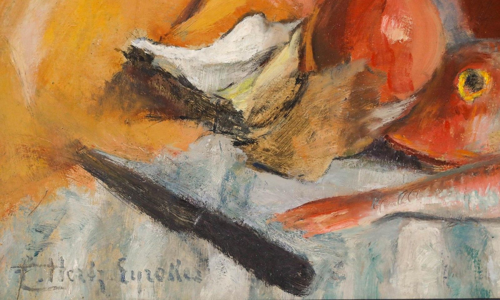 Cecile Hertz Eyrolles (1875 1974) Mid 20th Century Oil, Fruit And Fish photo vinterior