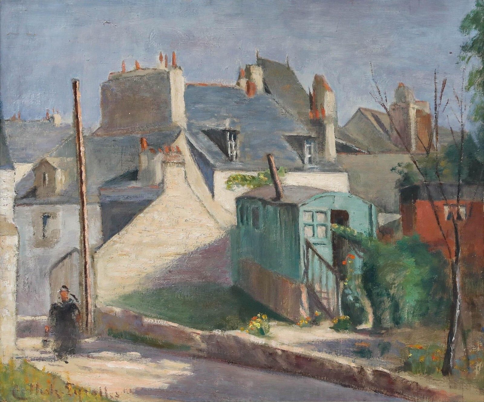 Cecile Hertz Eyrolles (1875 1974) Mid 20th Century Oil, Little Shepherds Hut photo furniture