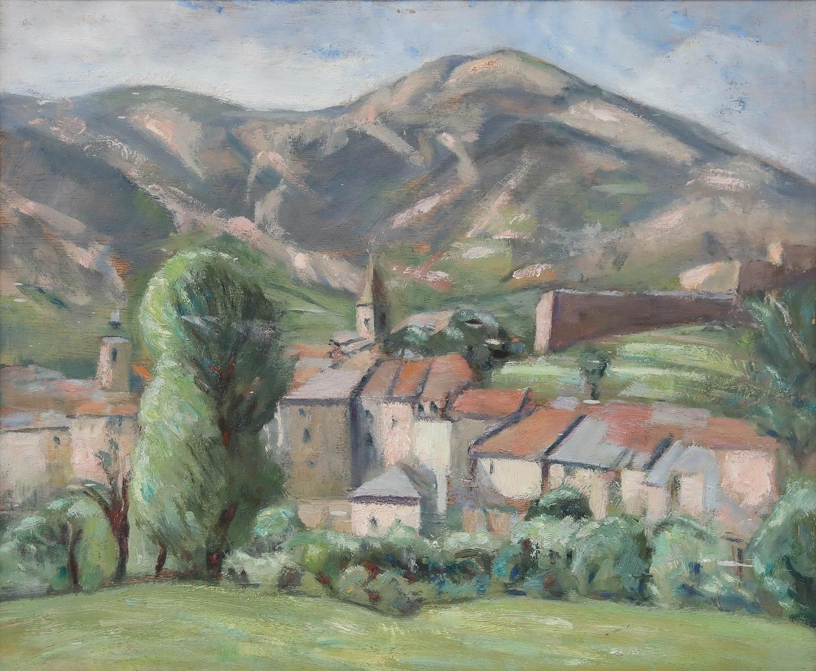 Cecile Hertz Eyrolles (1875 1974) Mid 20th Century Oil, Village In The Alps photo furniture