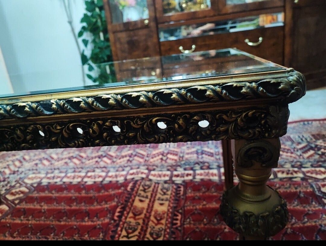 Antique French Gilt & Mirrored Glass Coffee Table photo vintage