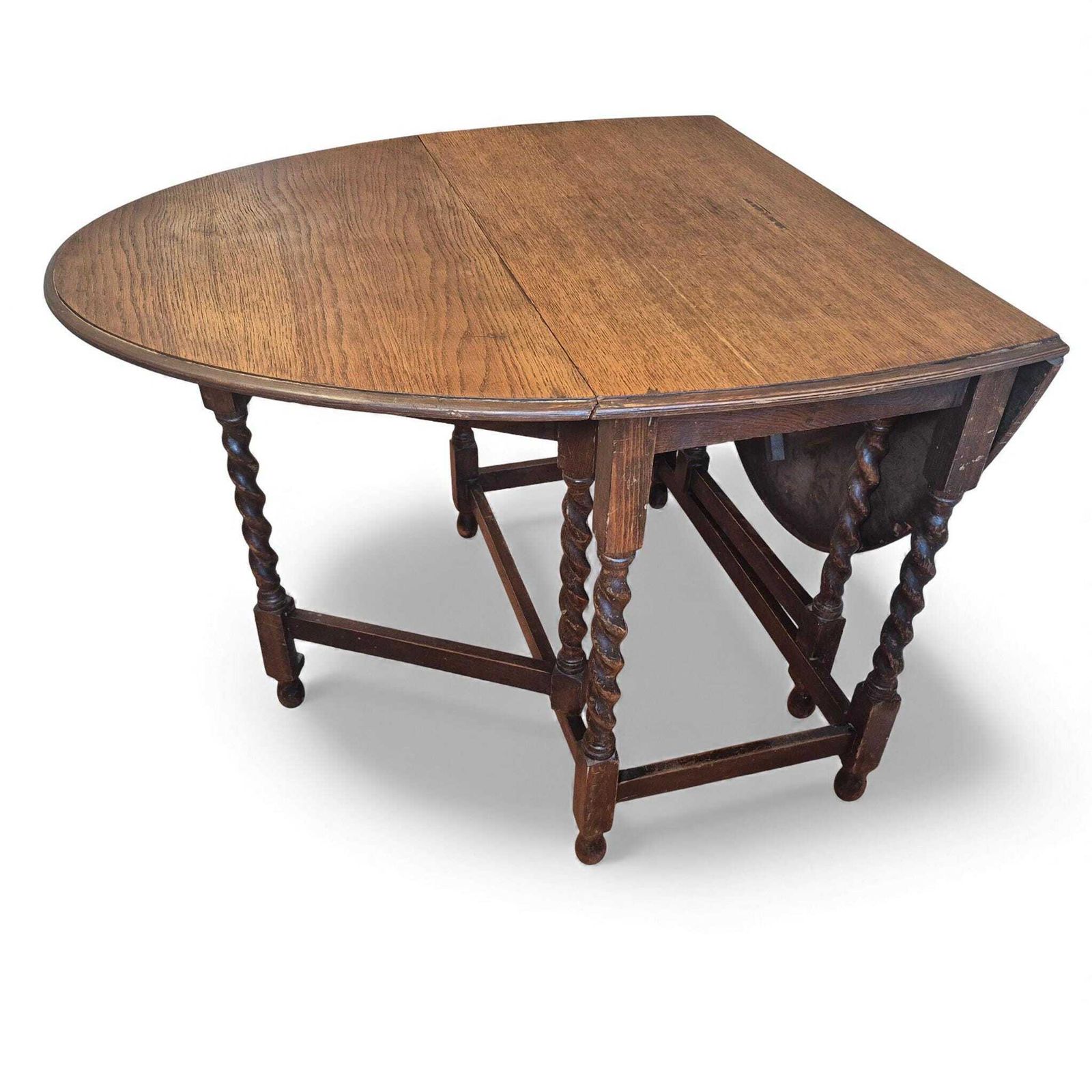 Antique Oak Gateleg Dining Table With Barley Twist Legs – Drop Leaf Farmhouse Table photo for sale
