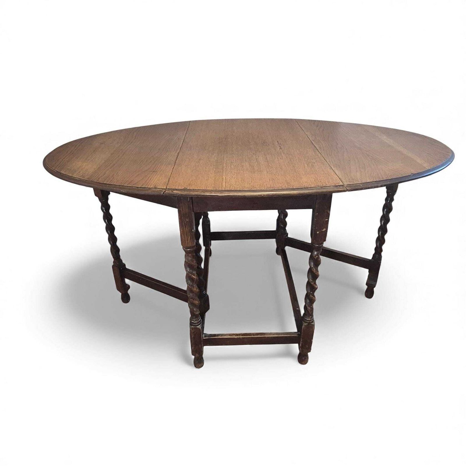 Antique Oak Gateleg Dining Table With Barley Twist Legs – Drop Leaf Farmhouse Table photo vintage