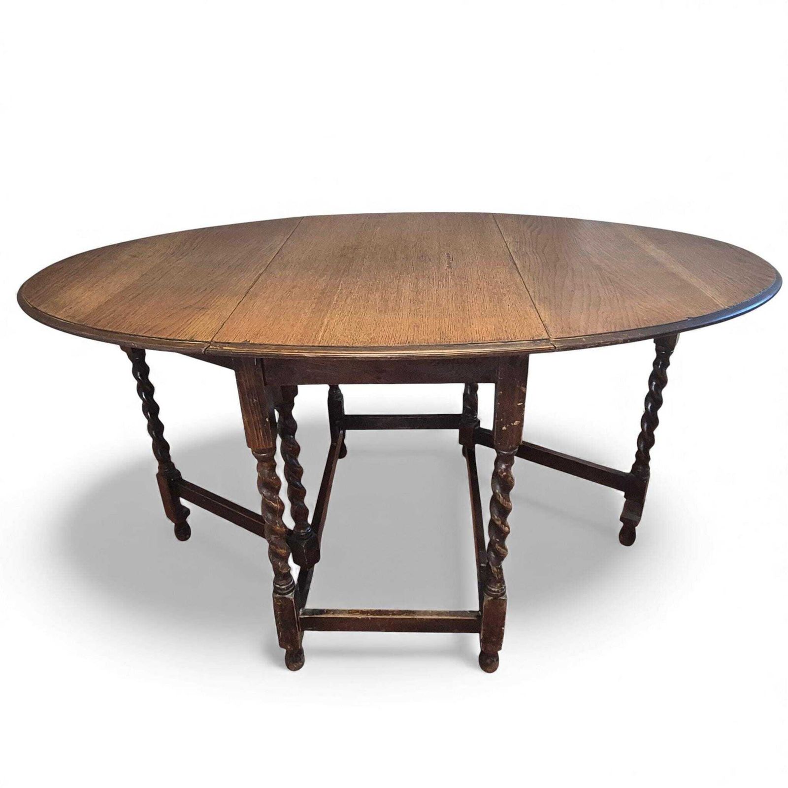 photo for sale Antique Oak Gateleg Dining Table With Barley Twist Legs – Drop Leaf Farmhouse Table