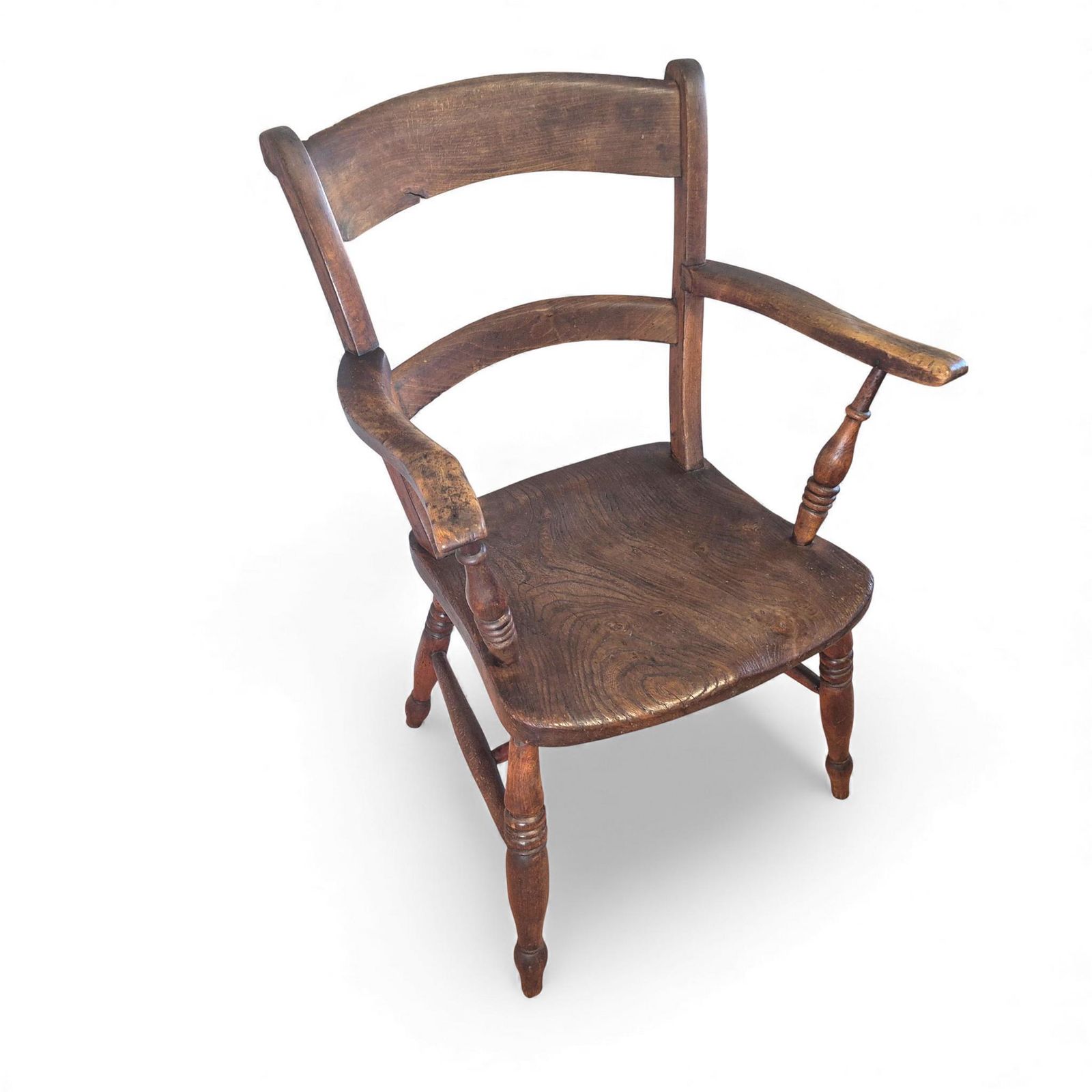 Antique Beech & Elm Country Armchair – 19th Century Bow Back Elbow Chair With Maker’s Stamp photo furniture