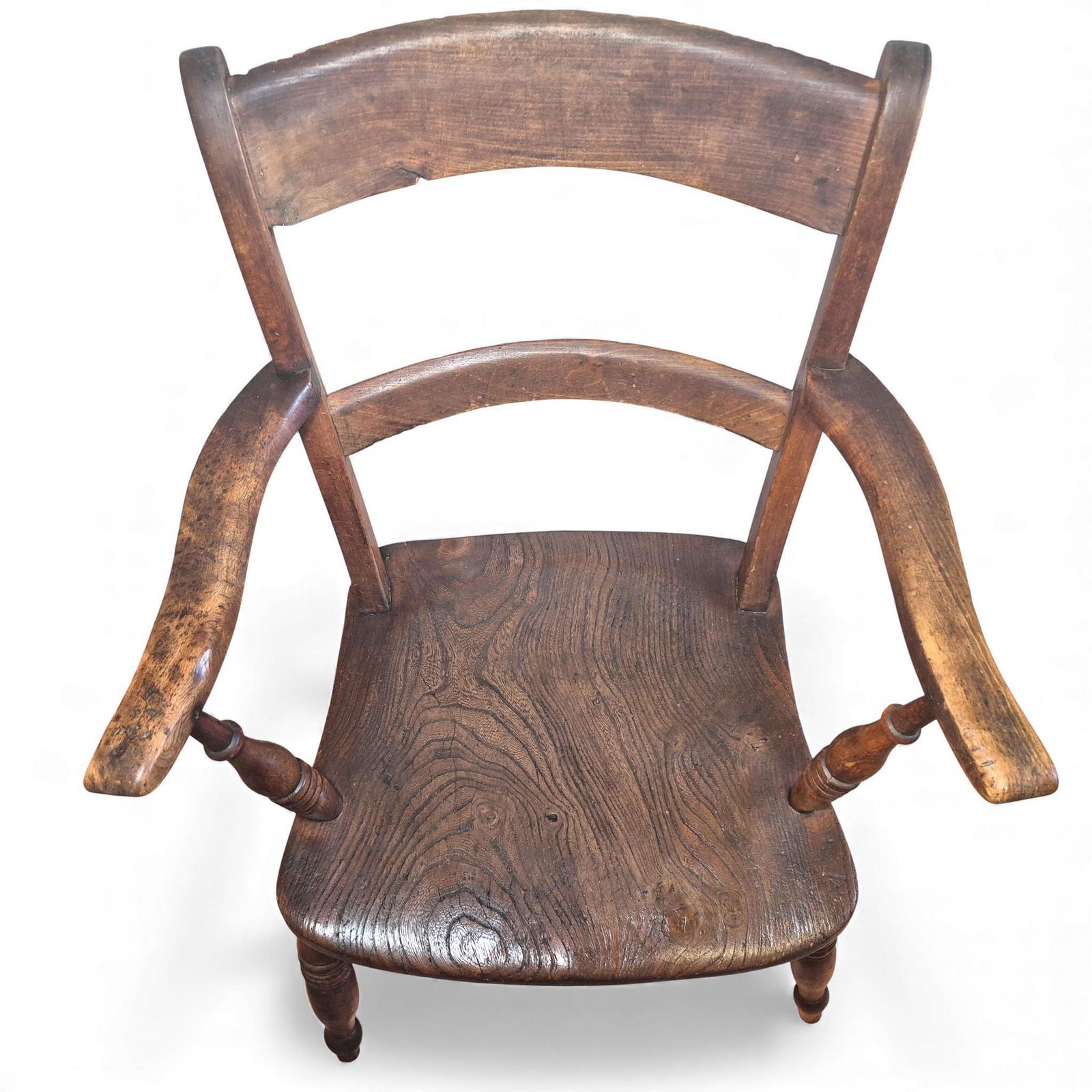 Antique Beech & Elm Country Armchair – 19th Century Bow Back Elbow Chair With Maker’s Stamp photo Furniture