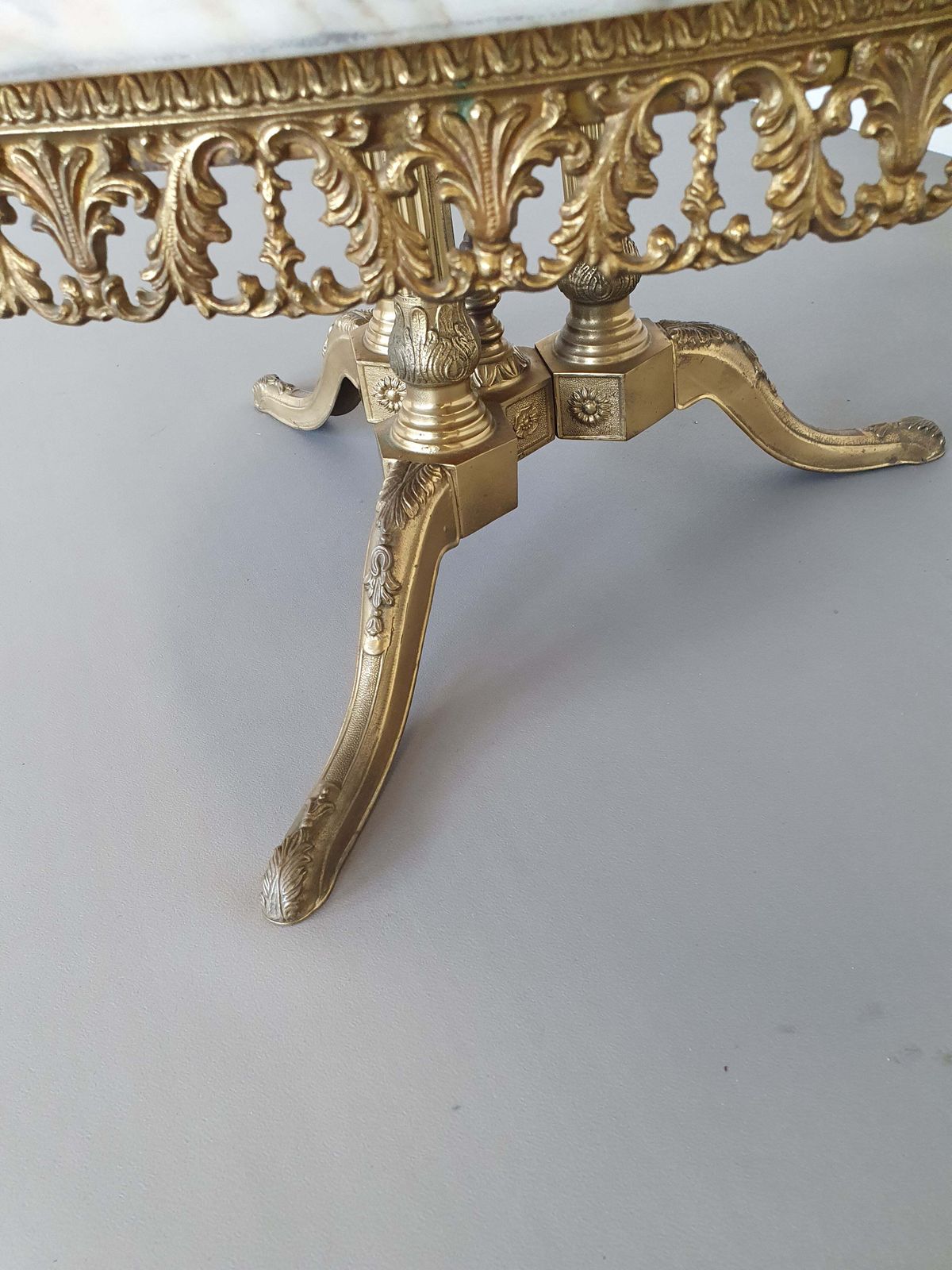photo furniture 1960s Marble Coffee Table. Marble Top / Fire Gilded Base With Many Details