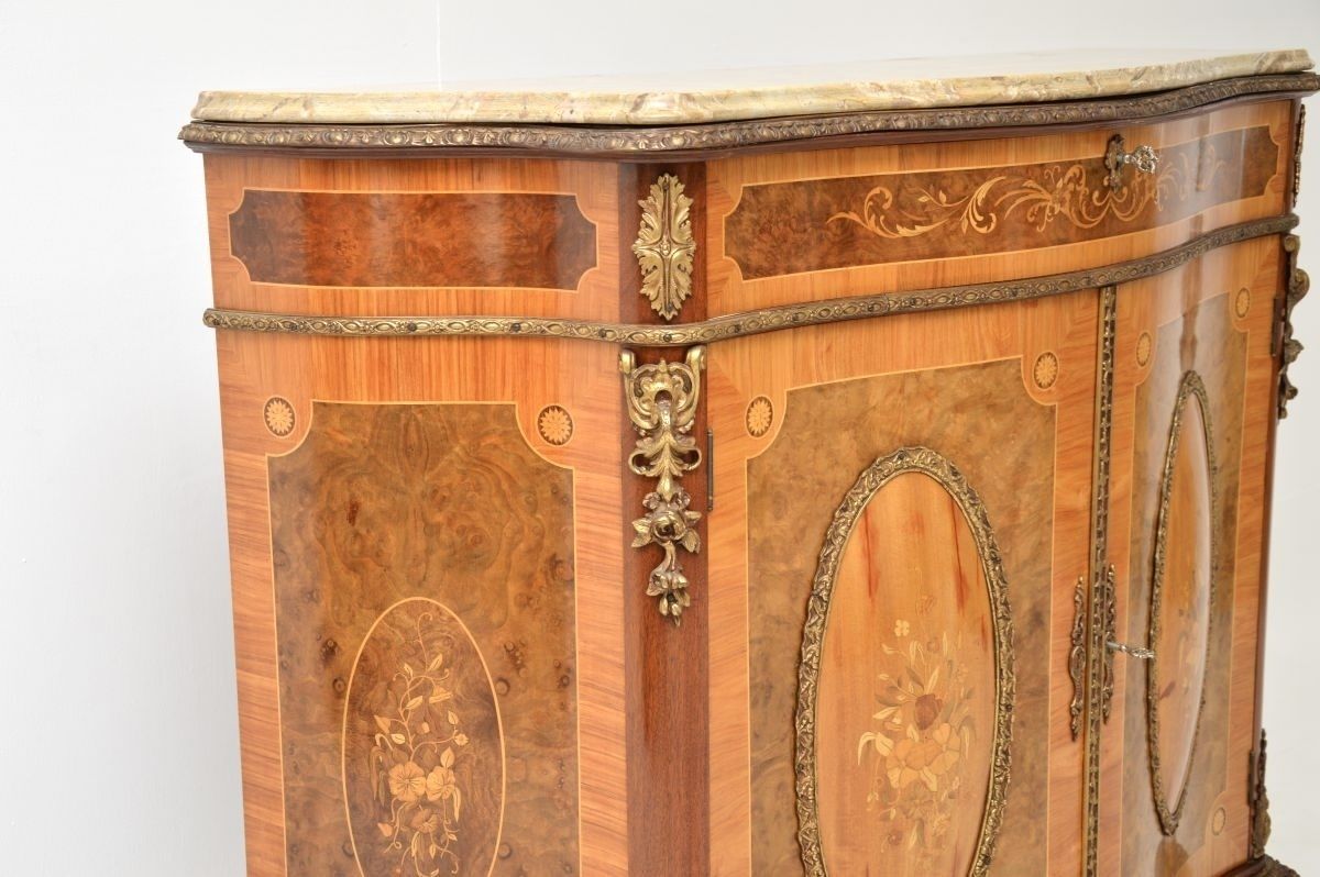 Antique French Inlaid Marquetry Marble Top Cabinet photo 1755.0