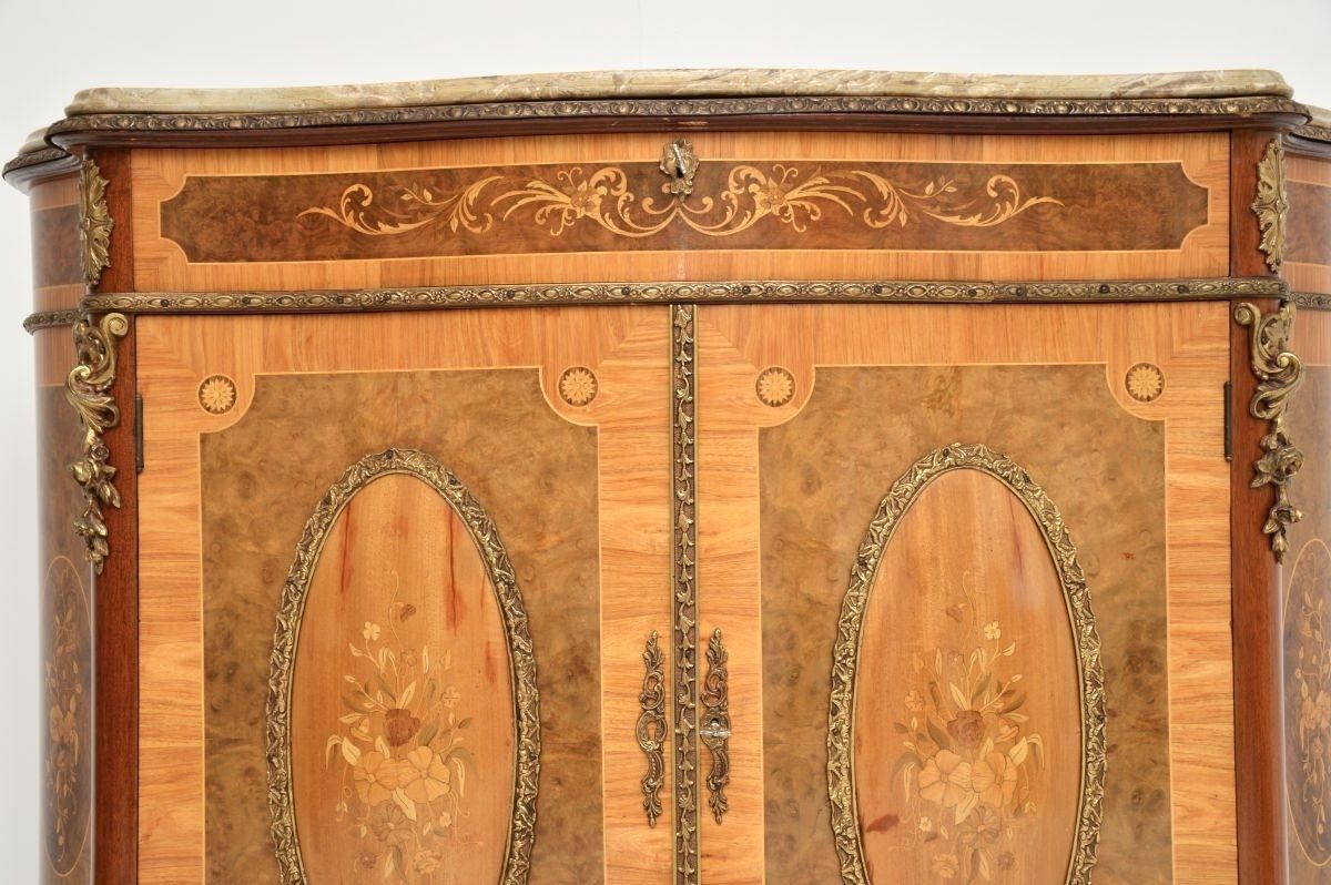 Antique French Inlaid Marquetry Marble Top Cabinet photo vintage