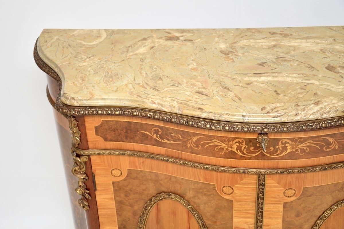 Furniture Antique French Inlaid Marquetry Marble Top Cabinet photo