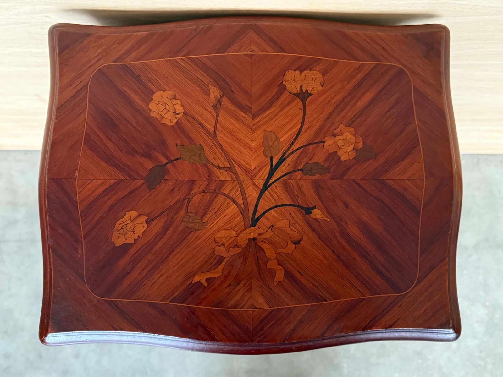 photo for sale Antique French Louis XV Marquetry Nightstands With Drawers, Set Of 2