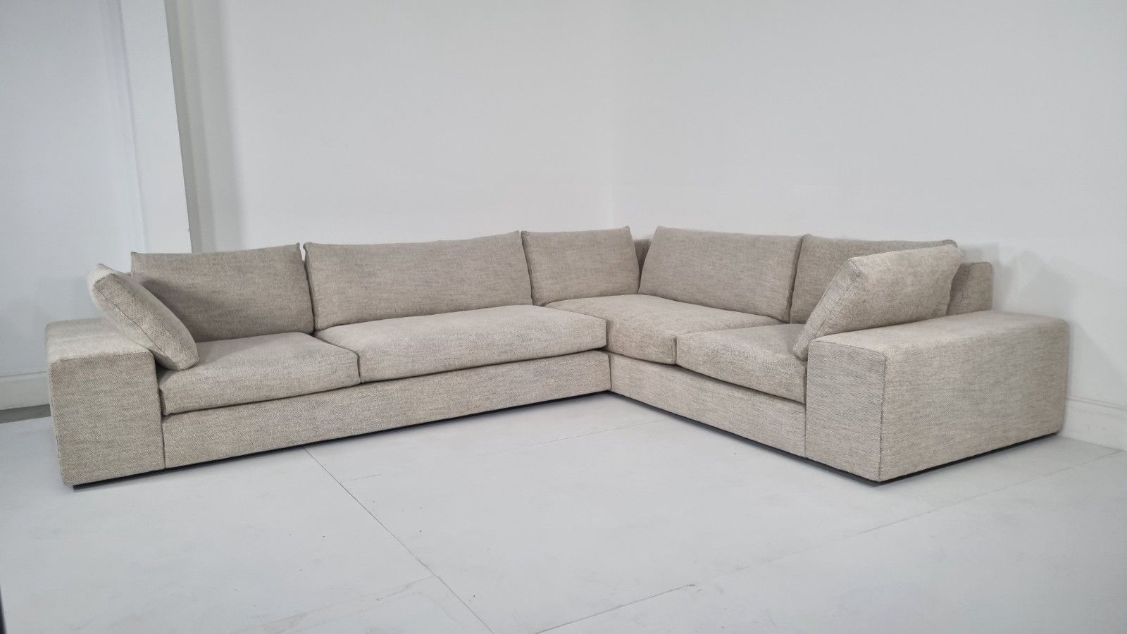 Ligne Roset Exclusif Corner Sofa In Cream And Slate Grey Interwoven Fabric
