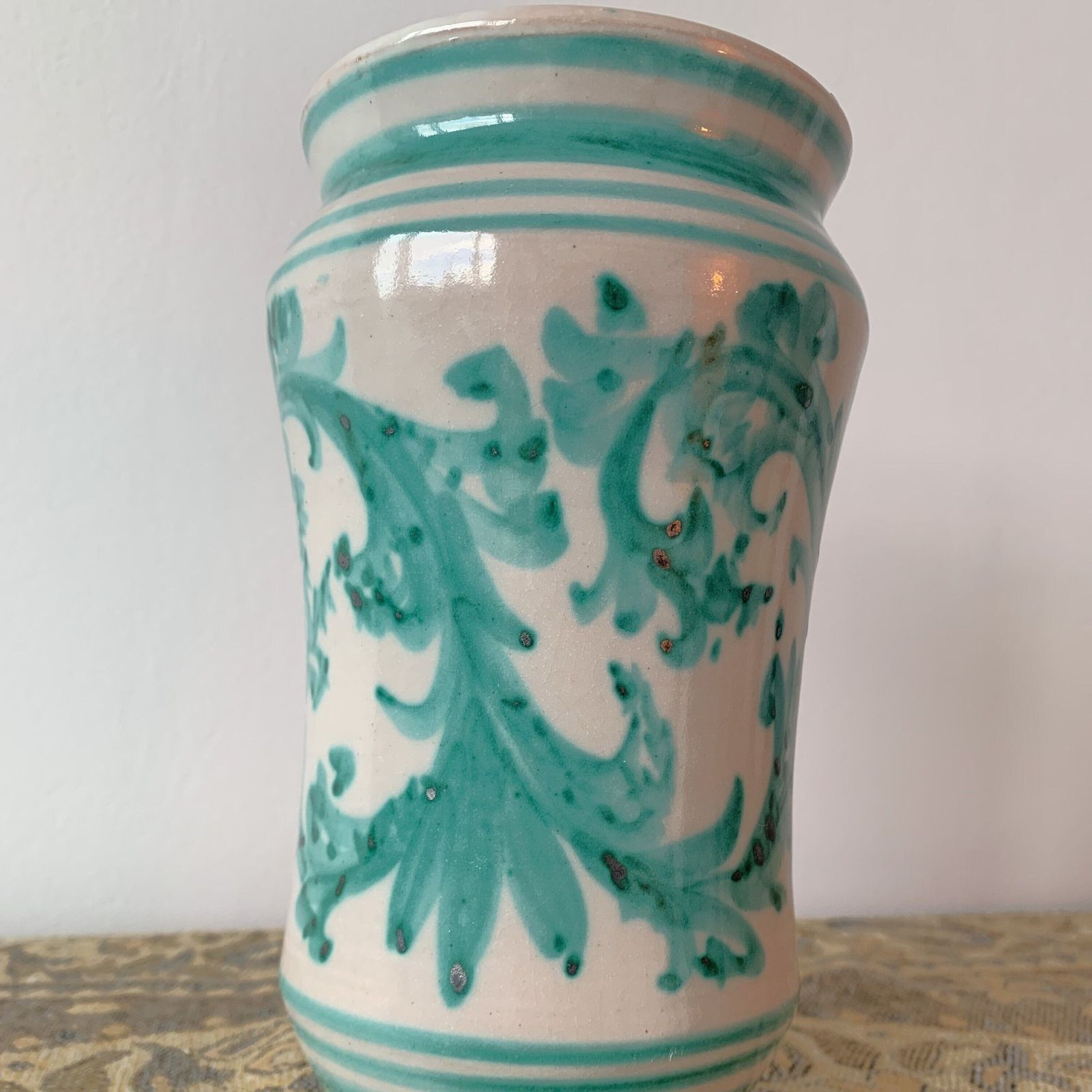 Rare Art Vase   By Igor Santo Stefano Di Camastra   Teal Fern Design photo vintage