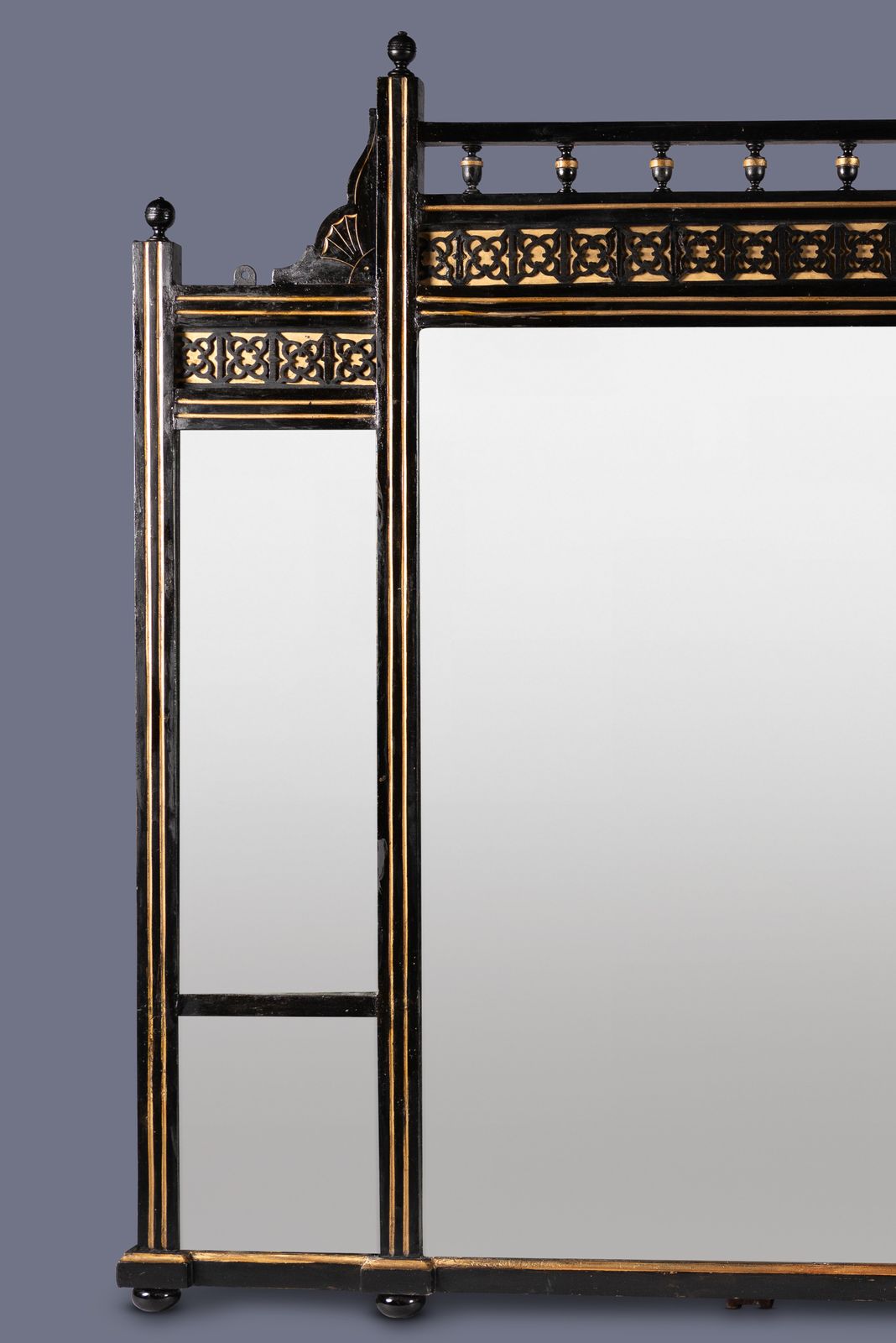 Large Wide 19th Century Victorian English Ebonised And Parcel Gilt Overmantle Mirror photo Home Decor