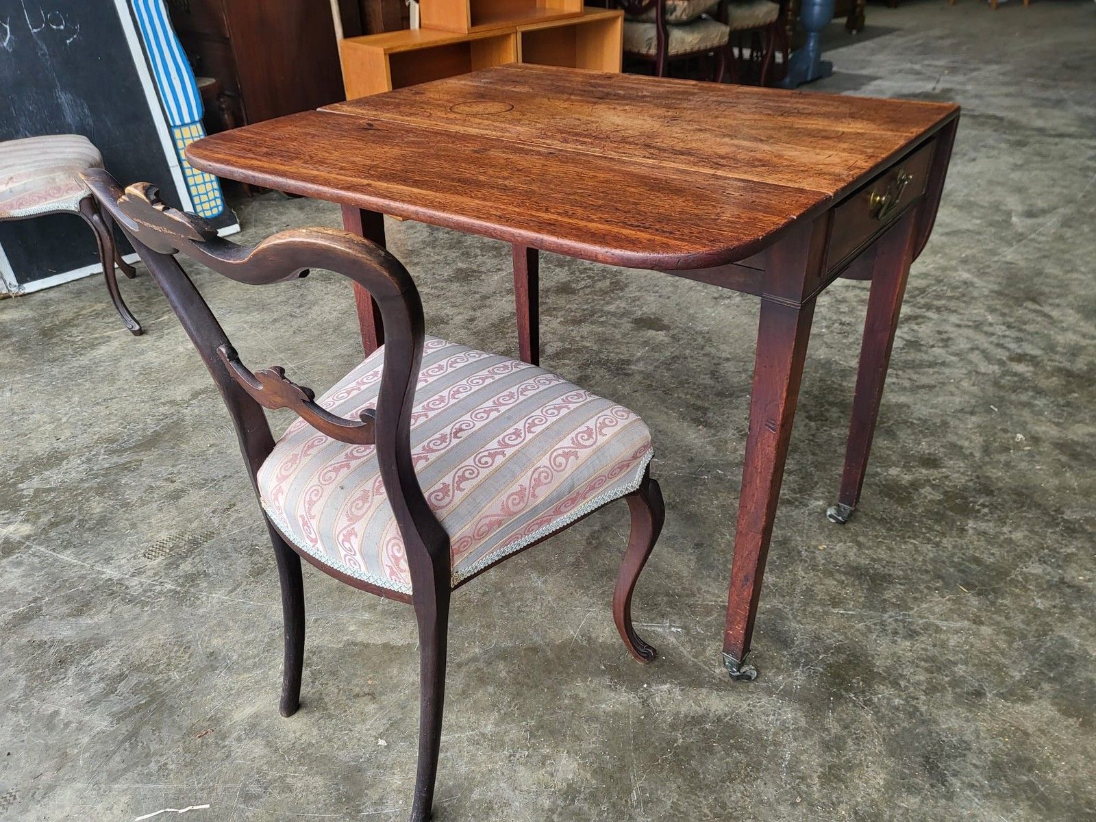 Furniture Antique Victorian Pembroke Drop Leaf Dining Occasional Table Drawer photo