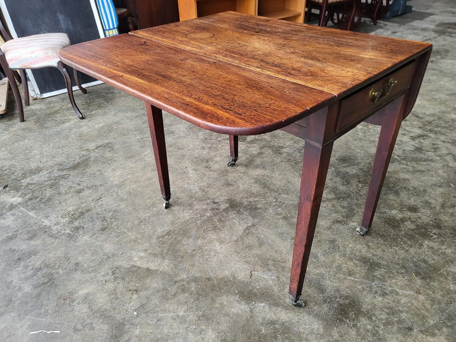 295.0 Antique Victorian Pembroke Drop Leaf Dining Occasional Table Drawer photo