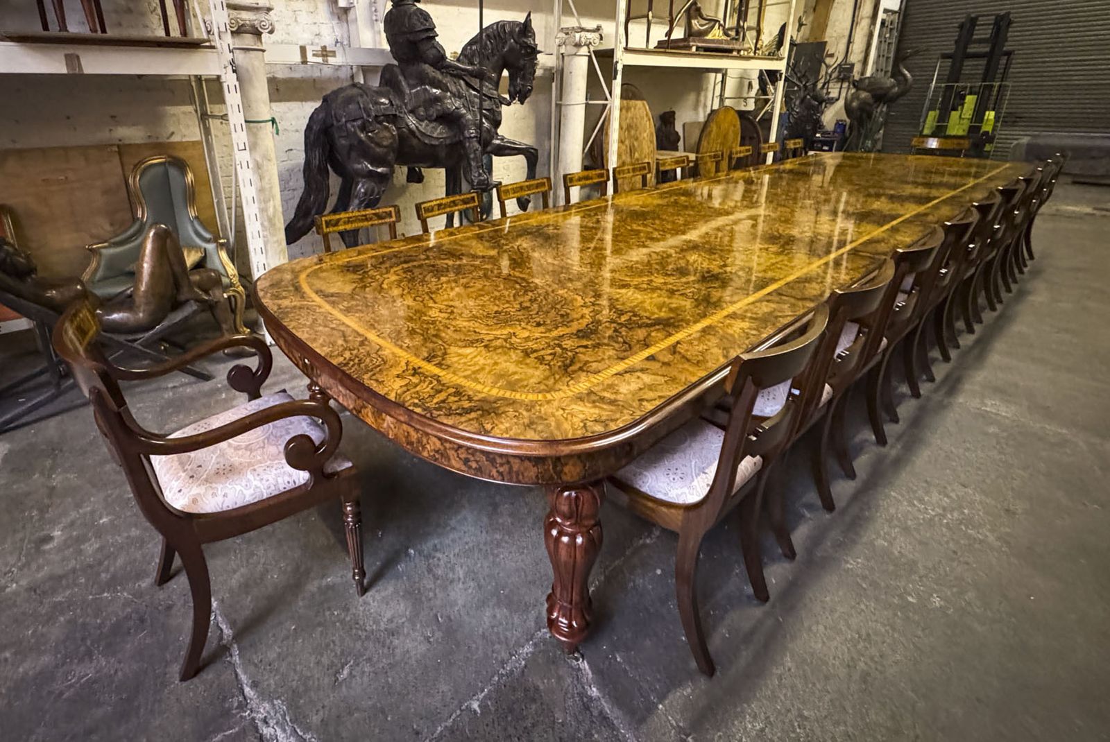 Huge Bespoke 22ft Burr Walnut & Crossbanded Dining Table & 22chairs photo Furniture