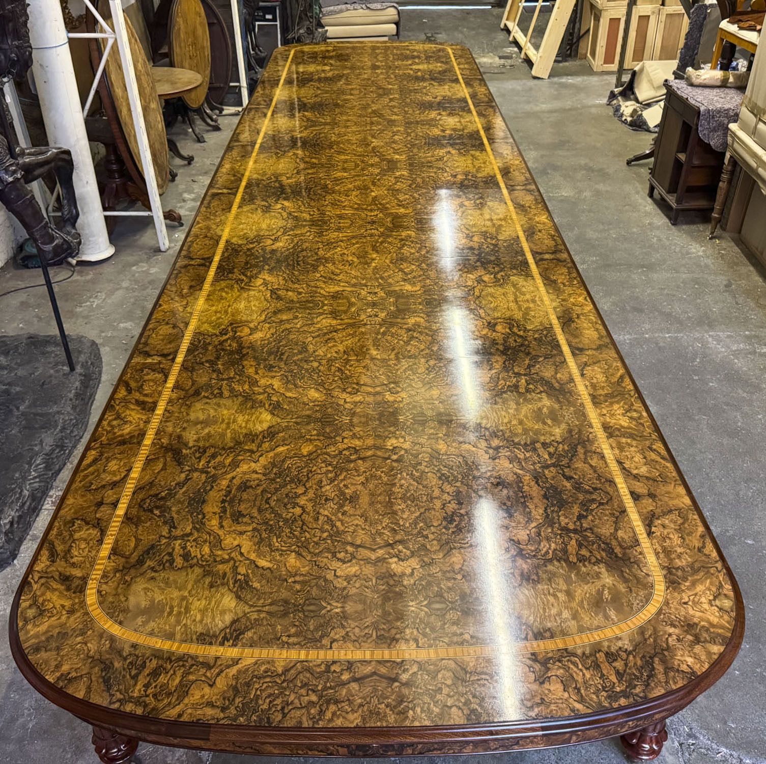 Huge Bespoke 22ft Burr Walnut & Crossbanded Dining Table & 22chairs photo vinterior