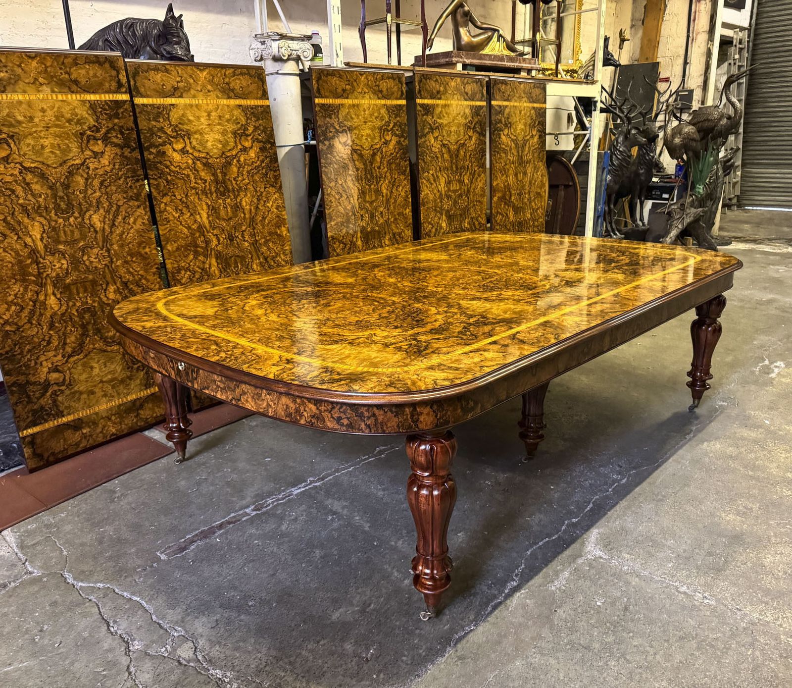 Furniture Huge Bespoke 22ft Burr Walnut & Crossbanded Dining Table & 22chairs photo