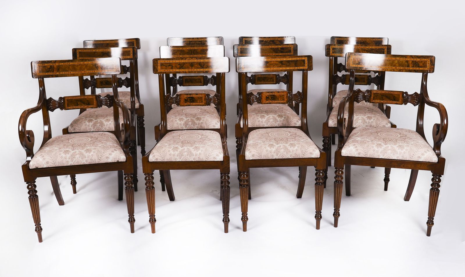 photo vintage Huge Bespoke 22ft Burr Walnut & Crossbanded Dining Table & 22chairs