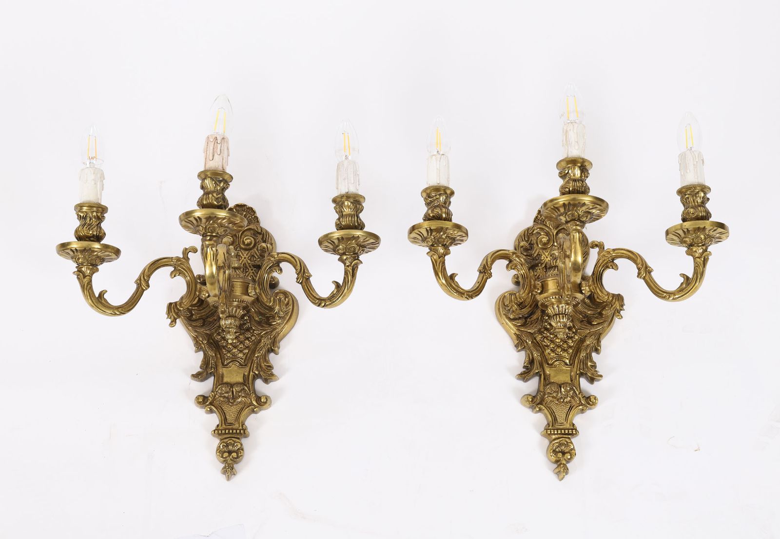 Pair Of French Louis Revival 3 Branch  Ormolu Wall Lights C1900